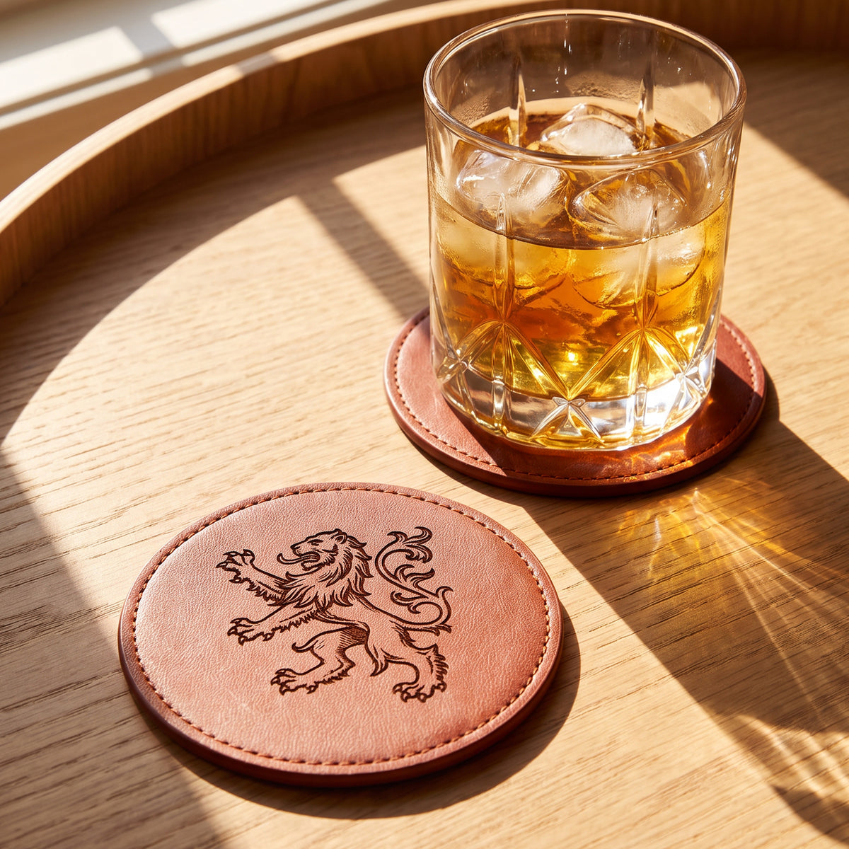 Round Brown PU Leather Coasters
