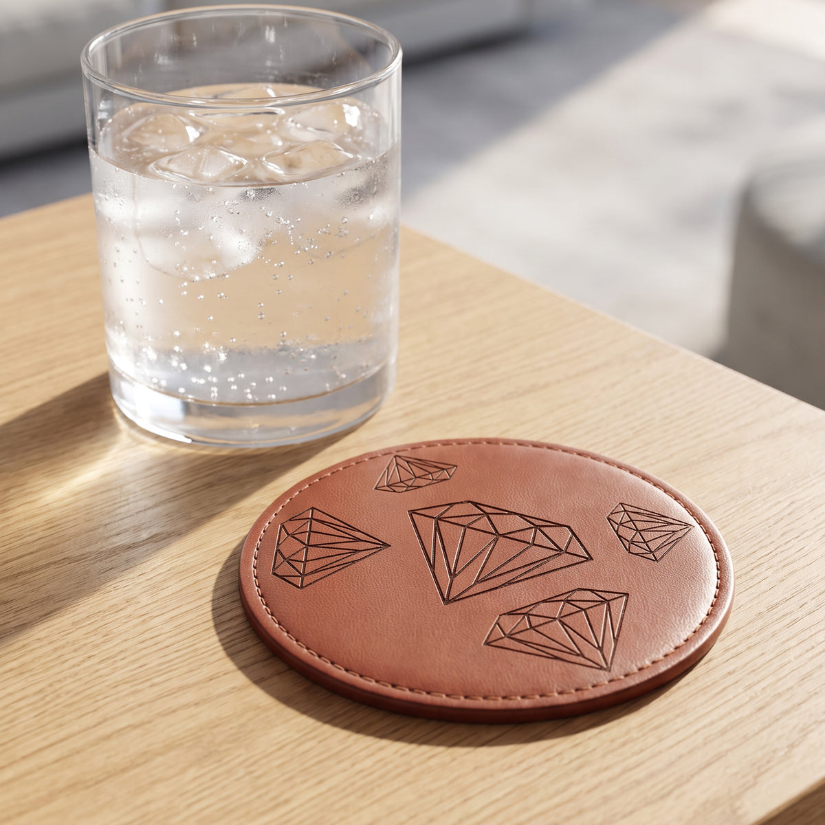 Round Brown PU Leather Coasters