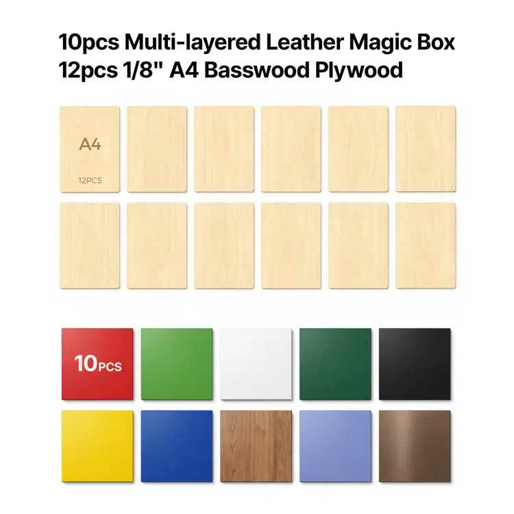 Halloween Gift |10pcs Leather Magic Box+12pcs A4 Basswood Plywood